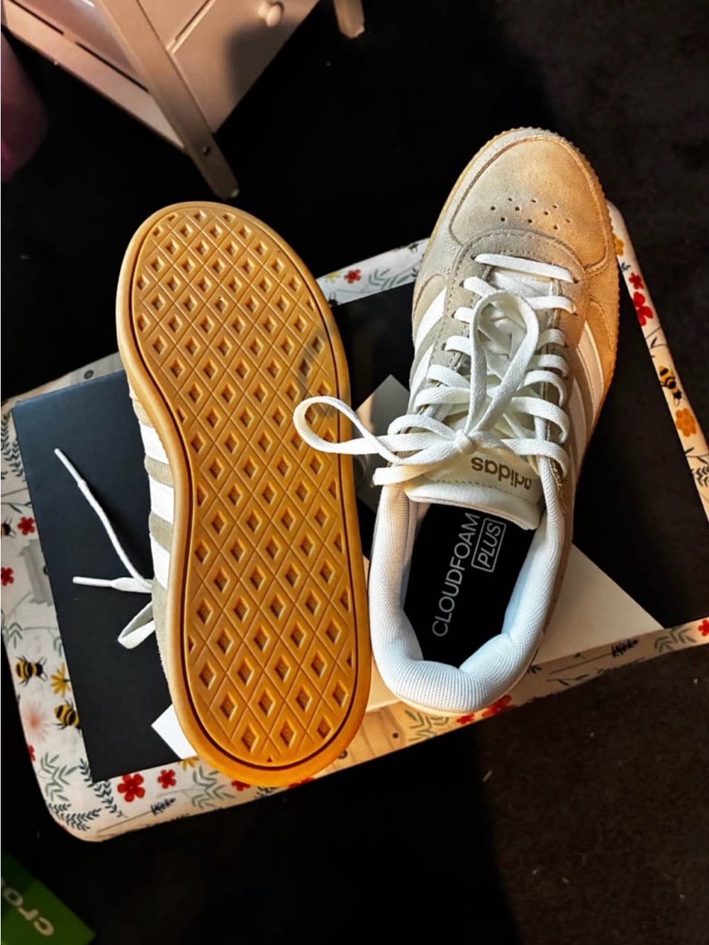 adidas Women’s Tan Suede Sneakers with White Stripes - Picture 4 of 8